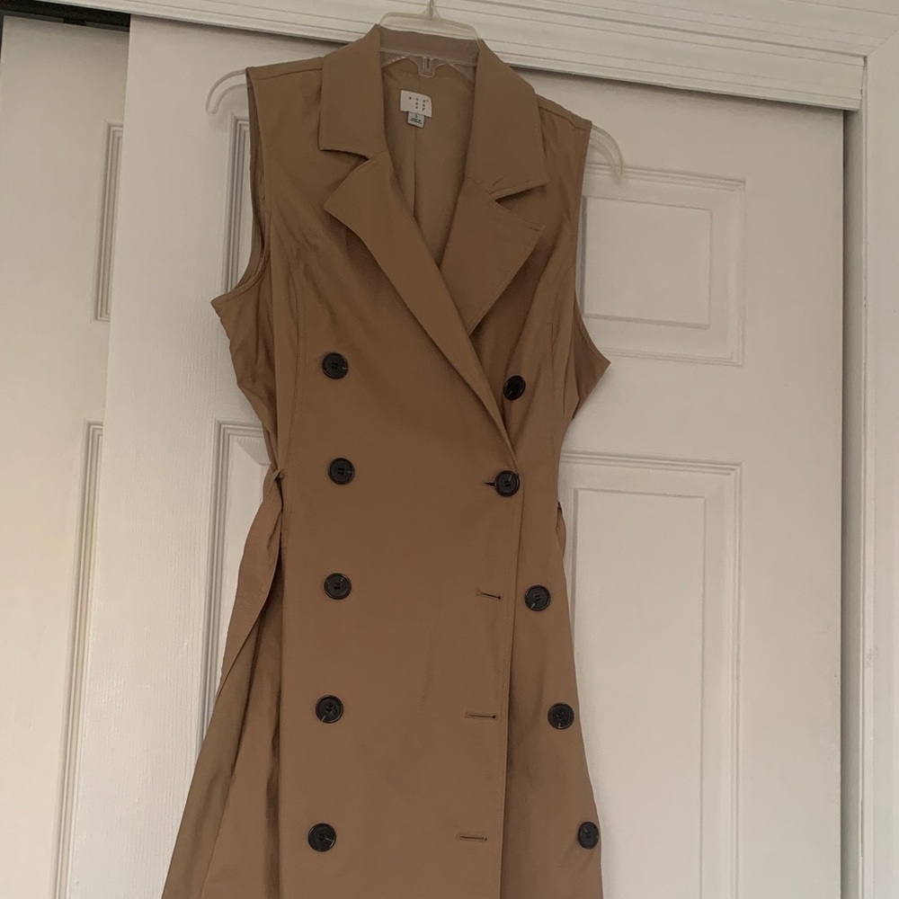 Sleeveless Tan Double-Breasted Trench Dress